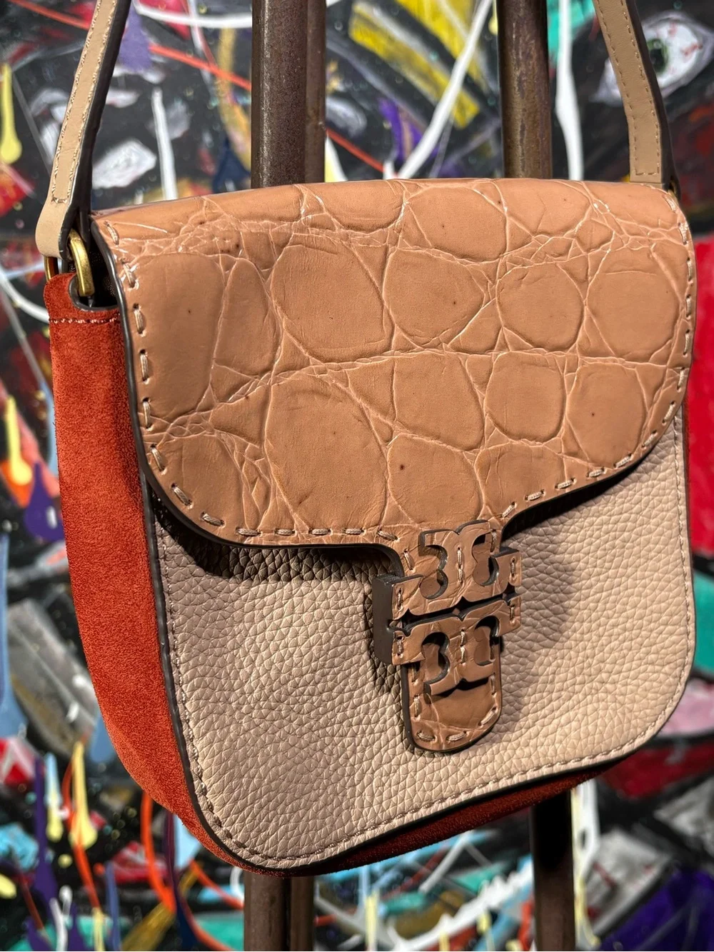Tory Burch McGraw Croc Leather Crossbody Bag